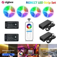 GLEDOPTO Zigbee 3.0 RGBCW Pro Controller+2.4G RF Remote DC12V 5050 RGBCCT LED Strip Light Kit For Hu-e Echo Plus 10m 20m 30m 40m