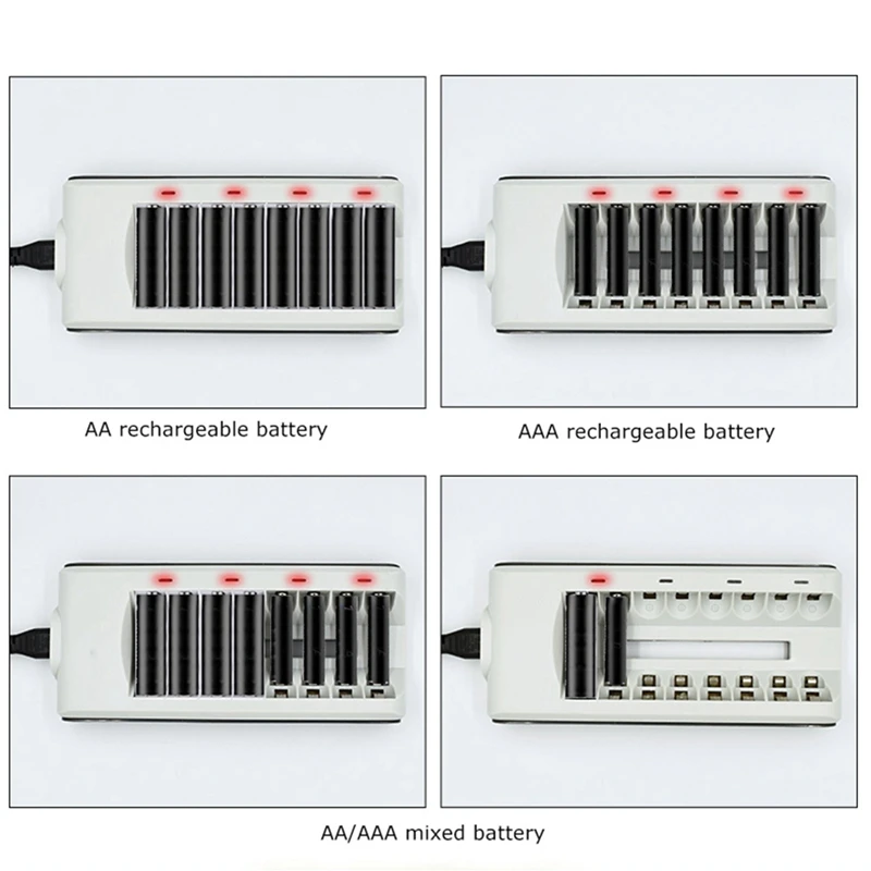 FULL-Quick Charger 8 Slots Smart Battery Charger For Aaa Aa Rechargeable Battery 1.2V Ni-Mh Ni-Cd Aa Aaa Rechargeable Batteries