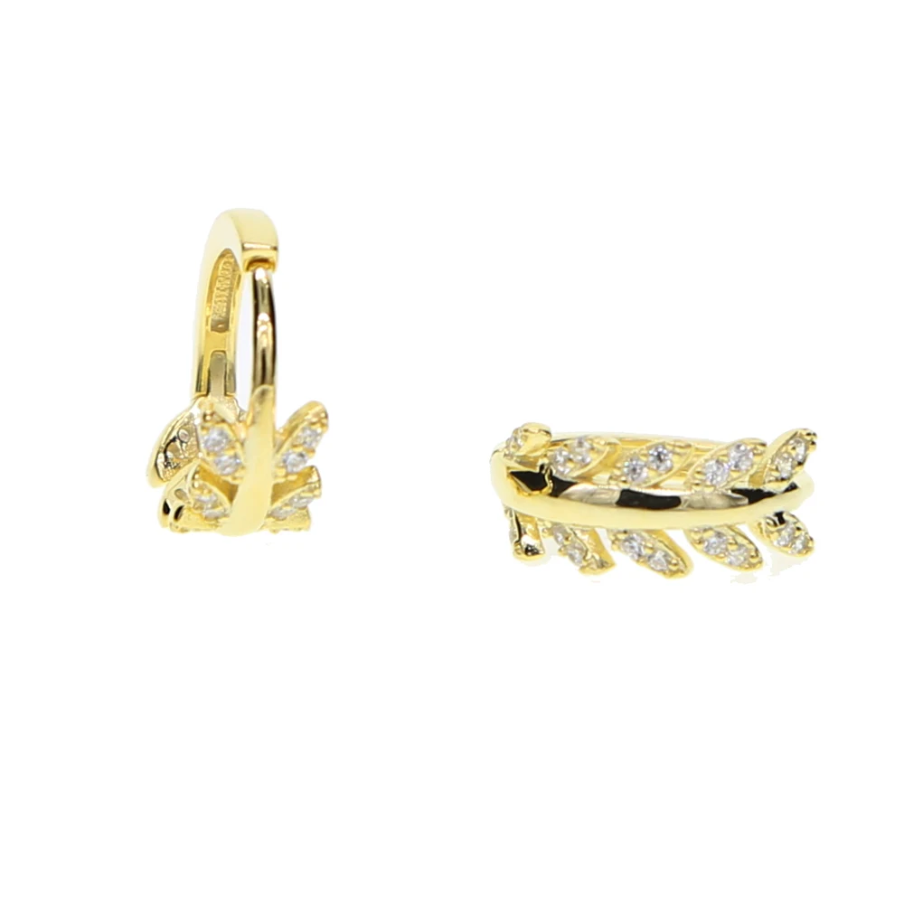 Женские серьги из серебра 100% пробы простые с листьями микрозакрепкой и фианитом