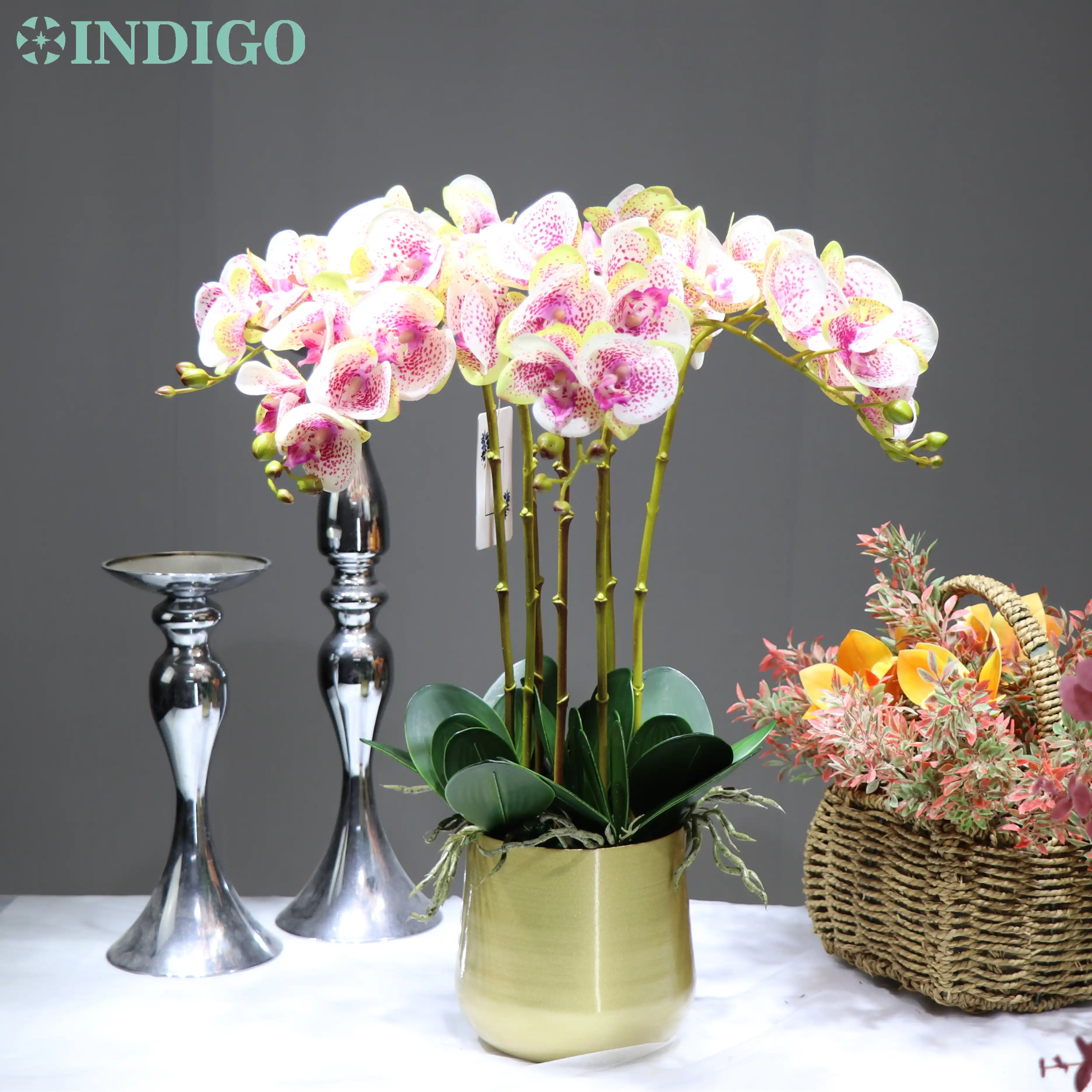 藍 1セットポット Diyフラワーarrangment蘭リアルタッチ結婚式のテーブルセンターピースパーティー花盆栽インテリアトリム 造花 ドライフラワー Aliexpress