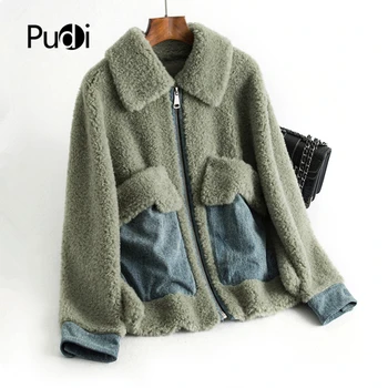 

Pudi Winter women 30% real wool fur coat Zipper warm jacket sheep shearing girl fur coats lady Long jacket over size parka OMS03