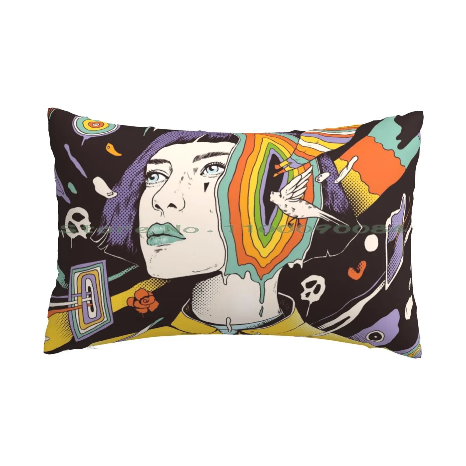 

The Overthinker Pillow Case 20x30 50*75 Sofa Bedroom Dream Mind Memory Rainbow Nature Surrealism Skull Death Existence Girl