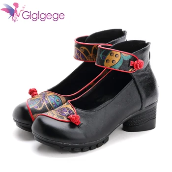 

Glglgege Fashion Colour Women Shoes Peep Toe 5CM Mid Heels Sandals Summer Party Shoes Genuine Leather Ankle Buckle Sandals Pumps
