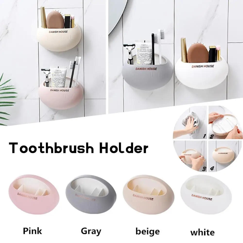 Suction Cup Toothbrush Holder Wall Type Bathroom Toilet Toothpaste Rack Storage Cleaning Supplies | Дом и сад