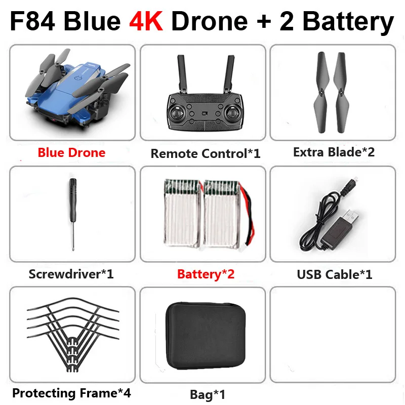 F84 Радиоуправляемый Дрон с камерой 4K HD Follow Me высота холдинг широкий угол Wi-Fi FPV складной Профессиональный вертолет Квадрокоптер игрушки - Цвет: F84 Blue 4K 2B