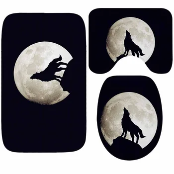 

Honlaker Wolf Totem Creative Bathroom Mat Toilet Rug Set Anti-slip Mat Mat Bathroom Bath Rug Floor Water-absorbing 3Pcs