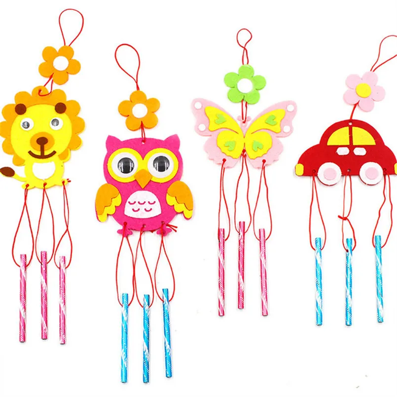 Precio Especial 4 unids/set niños DIY campanas de viento arte hecho a mano juguete Kits viento Bell artes de dibujos animados ahorcamientos pegatinas niños Windbell juguetes para niñas EN1kGnLrq