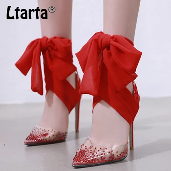 

LTARTA Summer Sexy Club High Heels Glitter Rhinestone Anklet Ribbon Ribbon Pointed Toe Stiletto Heel High Heel Sandal JXQ