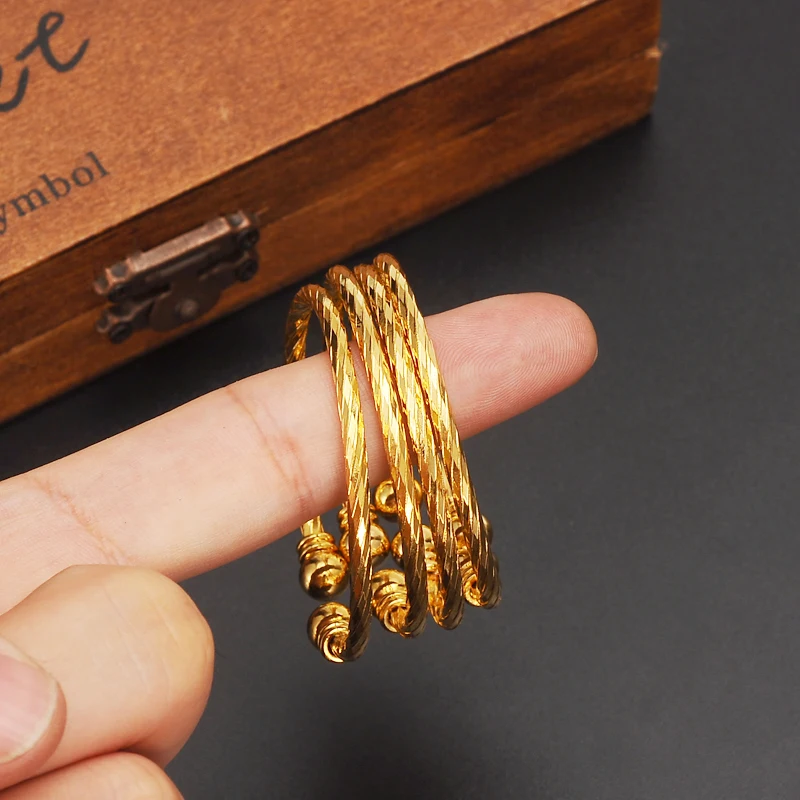 Bangle Bracelet Dubai Gold Small Gold Color Bracelet&Bangles For Baby/Girls/Boy Charm Beads Bracelet Small Bell/Heart Jewelry Child Party Gifts