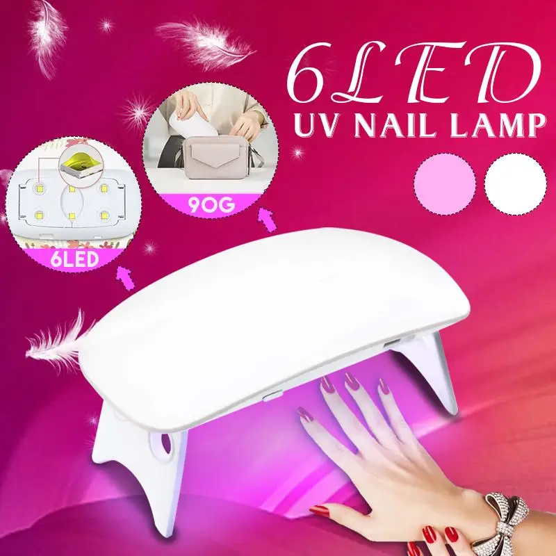 

24W 6 LED UV Portable Nail Dryer Mini Art Nail Polish USB Foldable Dryer Lamp Gel Acrylic C uring Ligh Drying Tool 45s/60s Timer