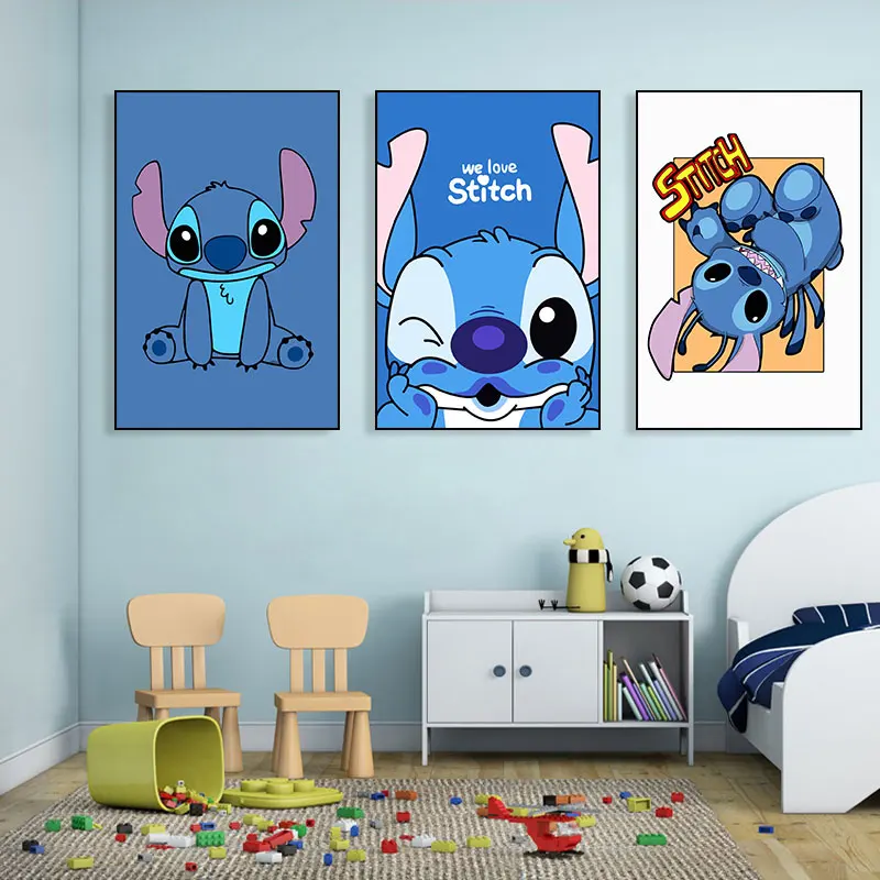 Arte dos desenhos animados da disney, tela em aquarela lilo e stitch,  pinturas de arte para parede do quarto, decoração de casa - AliExpress