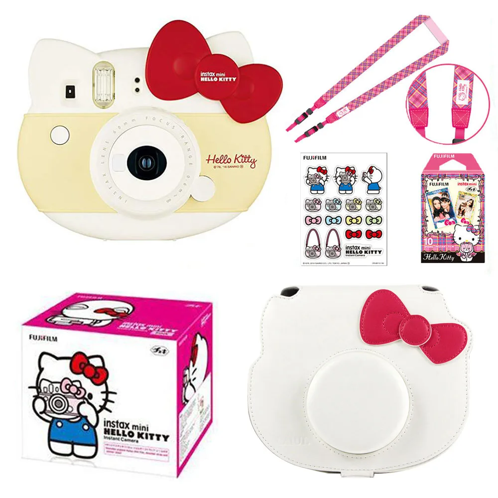 Yellow Set with Bag Fujifilm Instax Mini 8 Kitty Ограниченная серия мгновенных фотокамер с 10 листами Kitty Пленка Наклейки ремешок коробка набор фото камера сумка - Цвет: Yellow Set with Bag