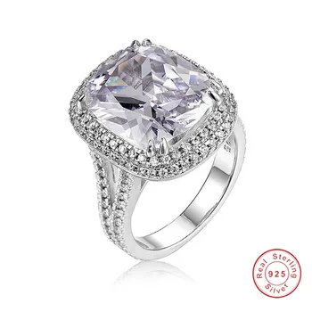 

Ladys 925 Sterling silver ring finger Luxury Cushion cut 6ct Simulated Diamond stone Wedding rings for Women Jewelry
