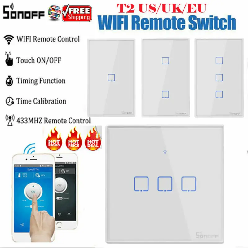 Интеллектуальный выключатель света Sonoff T2 1/2/3 интеллектуальная беспроводная(Wi-Fi) Беспроводной Панель сенсорный настенный выключатель Retome Ctrl
