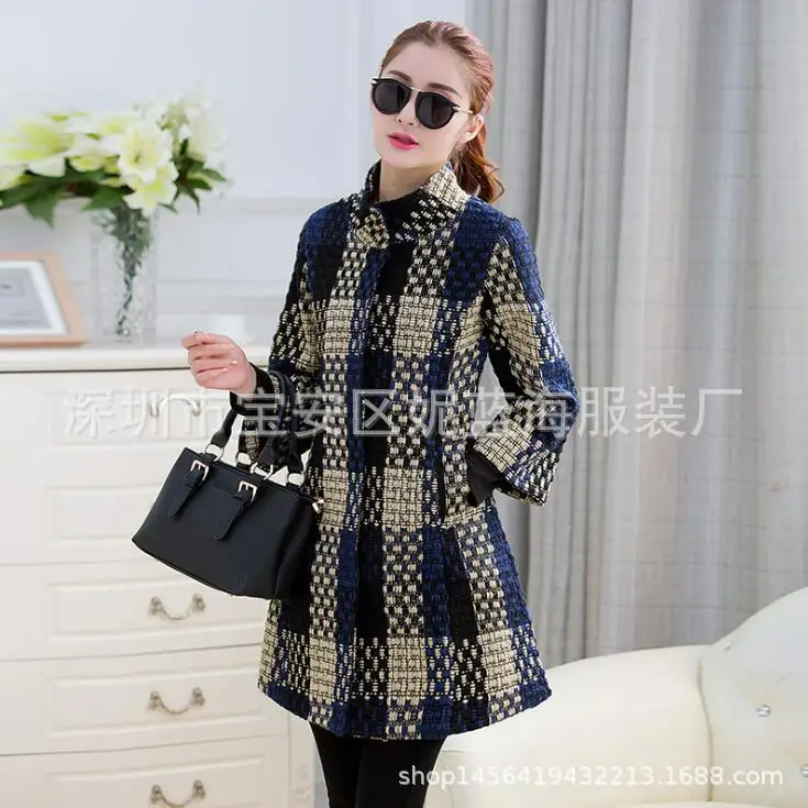 AliExpress? Пальто осенне-зимнее Новое Стильное приталенное шерстяное пальто средней длины с рукавом три четверти и стоячим воротником из твида