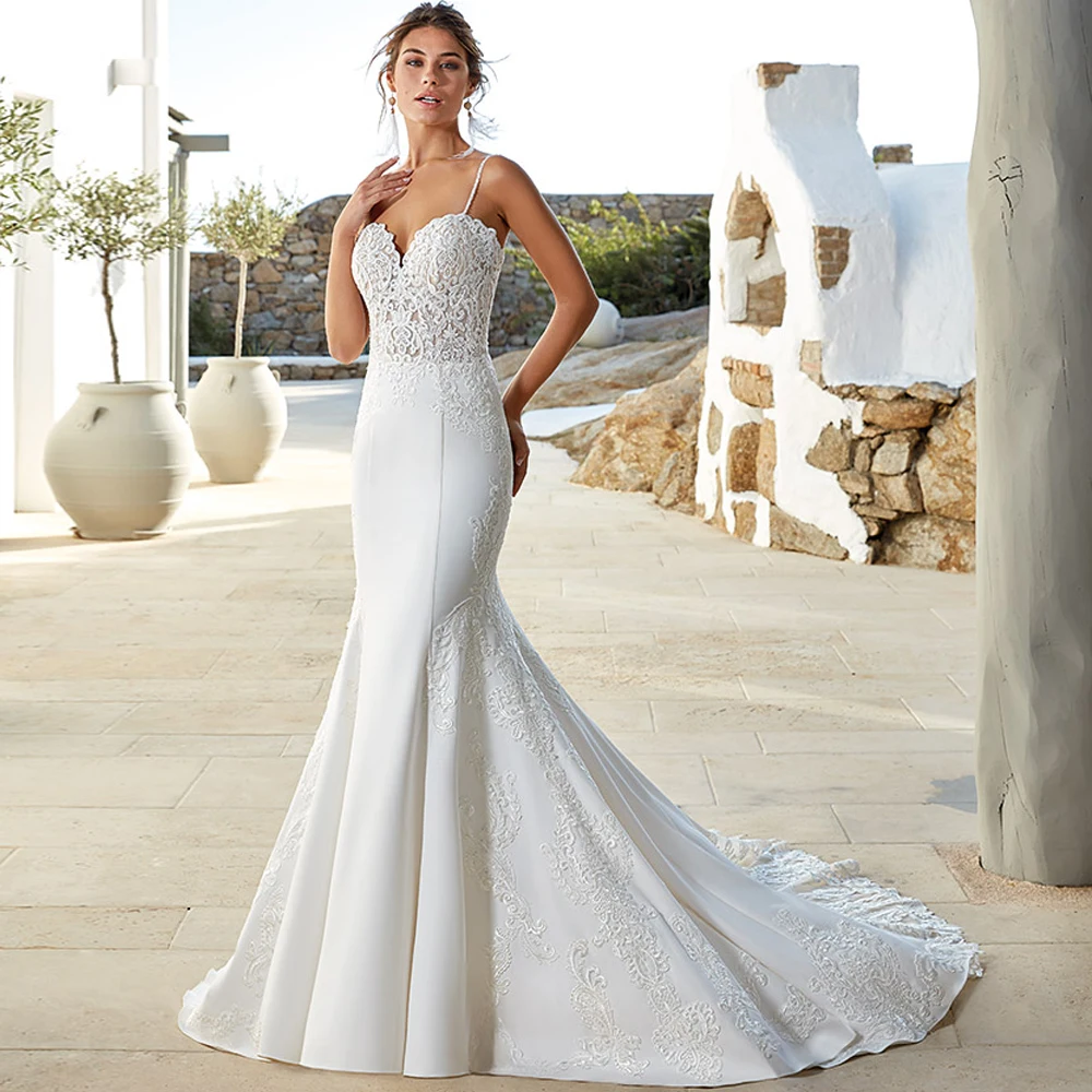 Mejor Precio Vestidos De Novia De Sirena Sexy Vestidos De Novia Nuevos Tirantes Espagueti Encaje Vestido De Novia Bohemio Personalizado April 2020