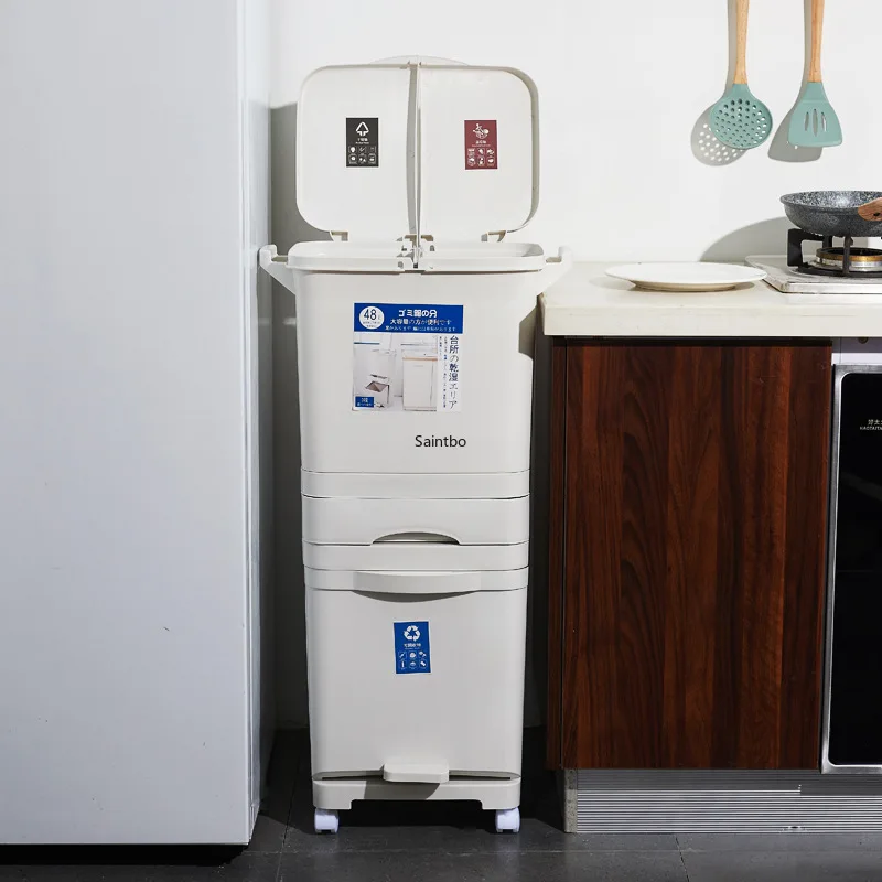 Creative household kitchen double garbage can deodorizing simple dry and wet separation classification trash can