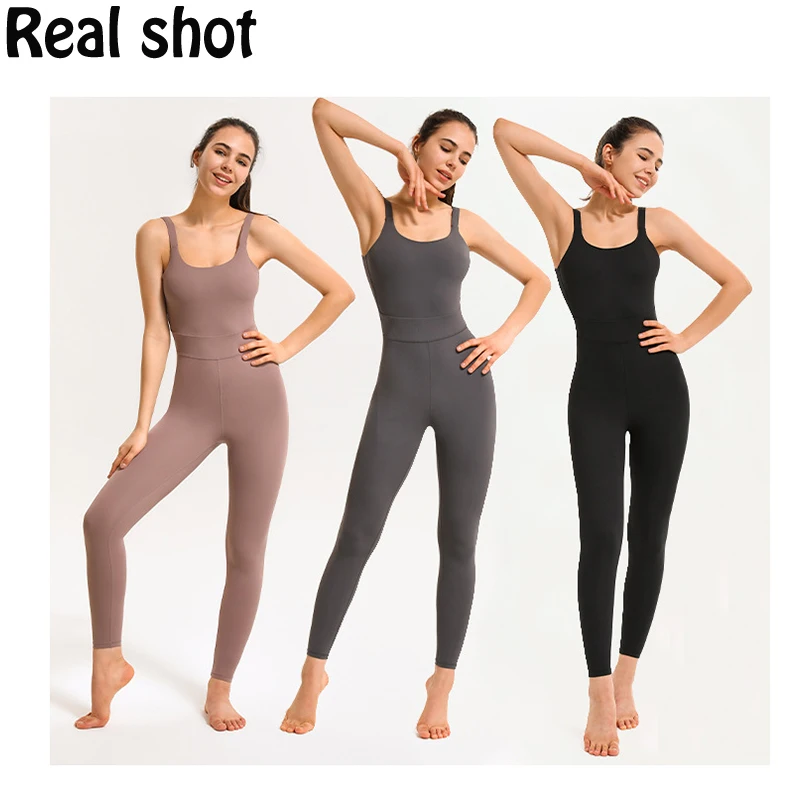 CRUBERA Summer Sleeveless Deep U Cross Hollow Beauty Back Sports Suit Women's Dance Fitness Stretch Athletic  Yoga Jumpsuit
