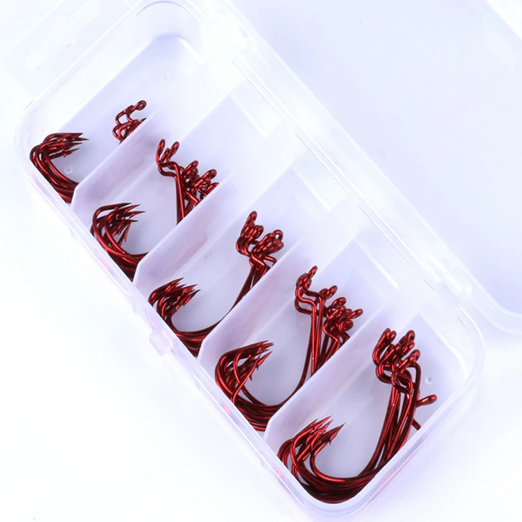 51PCS Fishing Hooks Metal Worm Senko Bait Jig Offset Hooks Plastic Box Set Fishing Accessory