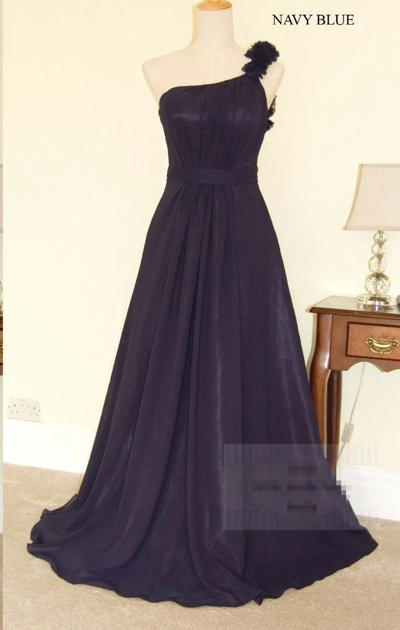 Navy Blue ТРАПЕЦИЕВИДНОЕ шифоновое на одно плечо милые плиссированные элегантные платья подружки невесты свадебные вечерние платья robe de soiree со шнуровкой сзади - Цвет: Navy Blue