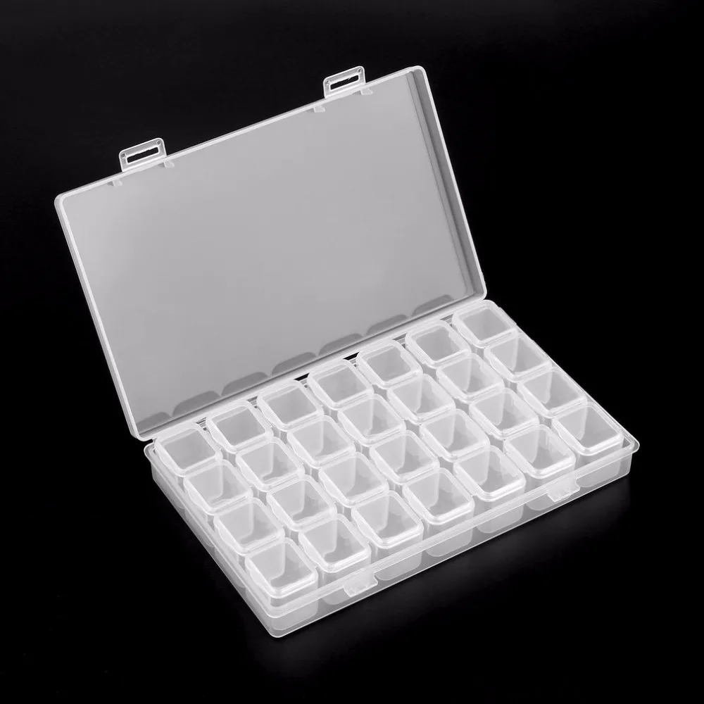 28 Grids Empty Nail Art Decoration Storage Case Box Nail Glitter Rhinestone Crystal Beads Accessories Container Nail Tool Clear