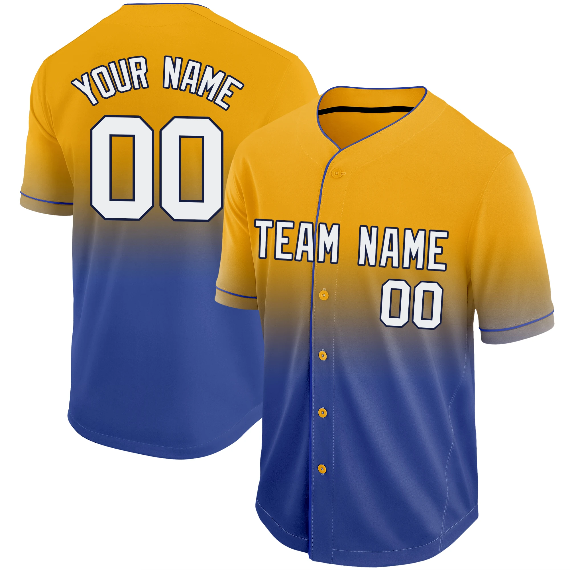 Baseball Jerseys Shirt Printed Name and Number Gradient Color Softball Training Wear Breathable Button Men/Lady/Youth