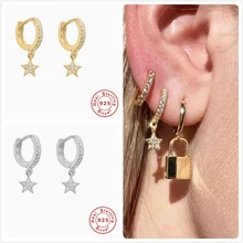 925 серебряные серьги для женщин Золотая звезда кулон серьги на подарок девочке хряща уха кости пирсинг серьги женские Циркон aretes R5