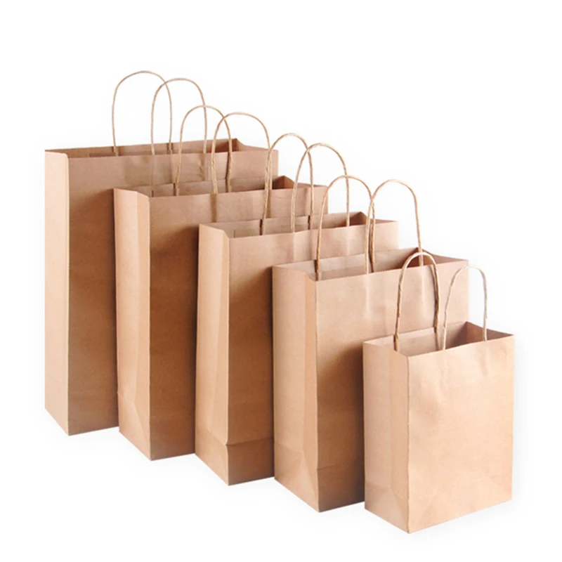 10 Pieces of Kraft Paper Bag with Handle Pure Wood Color Shopping Gift Store Wedding Christmas Packaging | Дом и сад