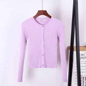 

2019 Spring Women Small Short Long Sleeve Sweater Slim Striped Cardigan Female Knitted Knitwear Multicolor Ladies Tops Fashion