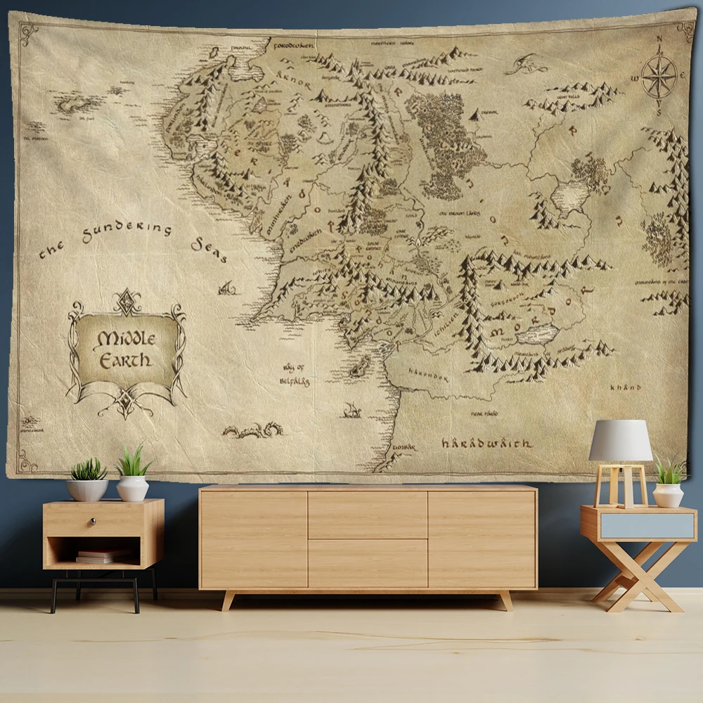 Tapestry Decor Antique Pirate Treasure Map Tapestry Wall Hanging Hippie Boho Decor Tapestry Golden Island Carpet College Dorm Decoration