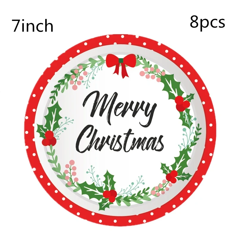 7inch plates 8pcs Новогоднее Елочное украшение для домашней вечеринки на день рождения украшения для детей и взрослых одноразовая посуда тарелки чашки - Цвет: 7inch plates 8pcs