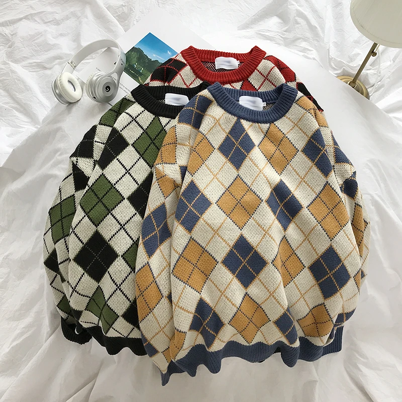 Winter Sweater Men Warm Fashion Contrast Casual Plaid Knit Sweaters Man Sweter Clothes Loose Long Sleeve Pullover Men M-2XL Winter Sweater Men Warm Fashion Contrast Casual Plaid Knit Sweaters Man Sweter Clothes Loose Long Sleeve Pullover Men M-2XL