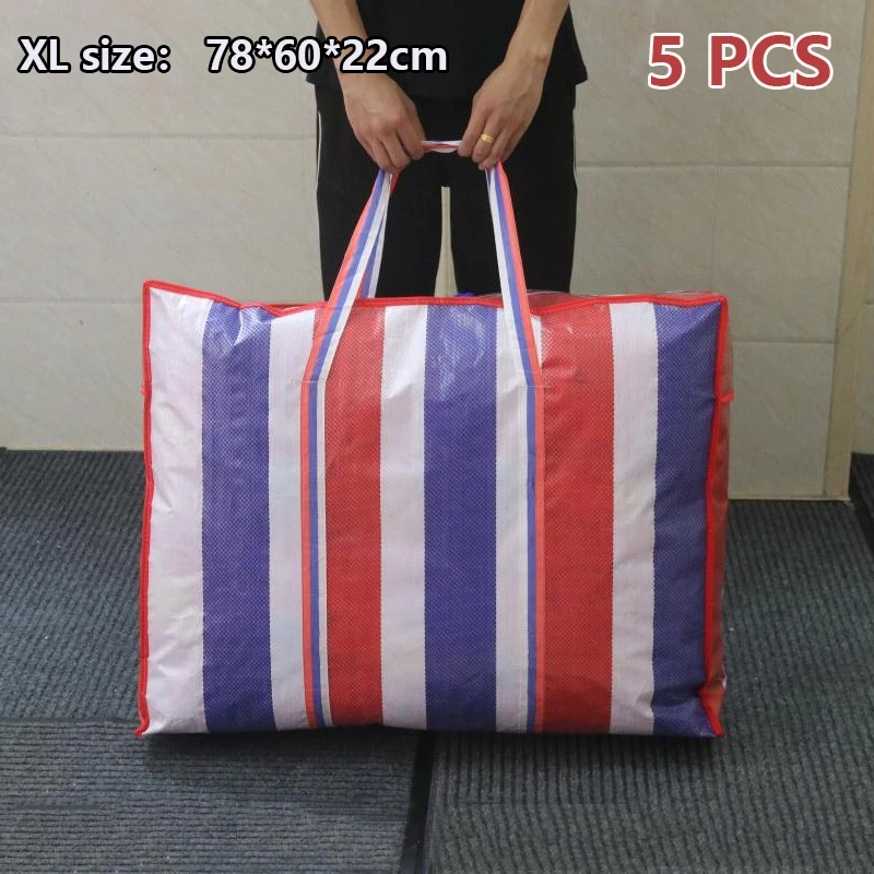 5 pcs XL Модные женские сумки, очень большая тканая сумка, переносная сумка, полосатая сумка для багажа, водонепроницаемая сумка для хранения, мужская дорожная сумка, большая - Цвет: 5 pcs XL