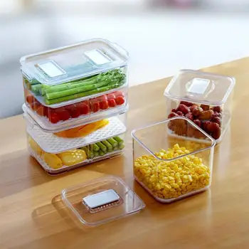

1pc Food Container Bento Fresh-Keeping Box Fridge Crisper Food Storage Box Fruit Vegetable Drain Filter With Splitter Plate