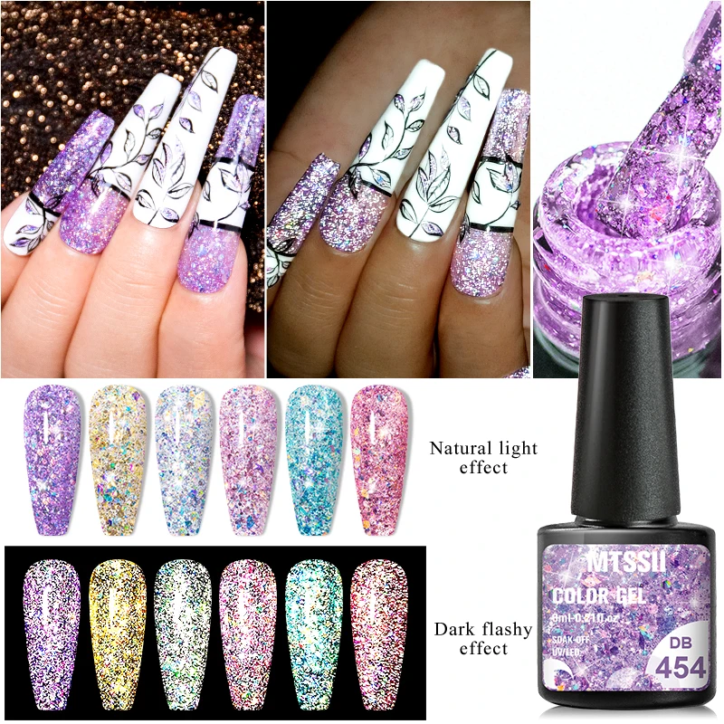 Mtssii Neon Reflective Glitter Gel Nail Polish 6ml Sparkling Auroras
