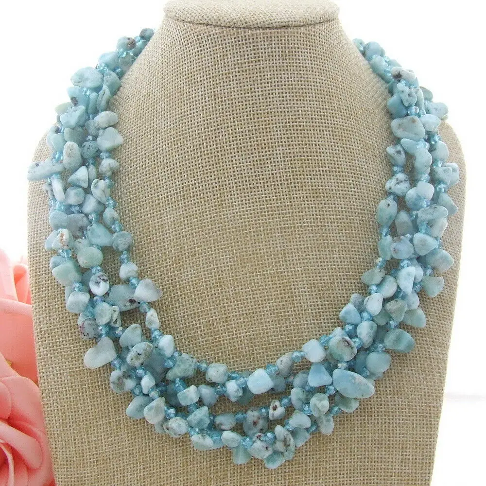 H030804 2" 5 нитей Larimar хрустальное ожерелье