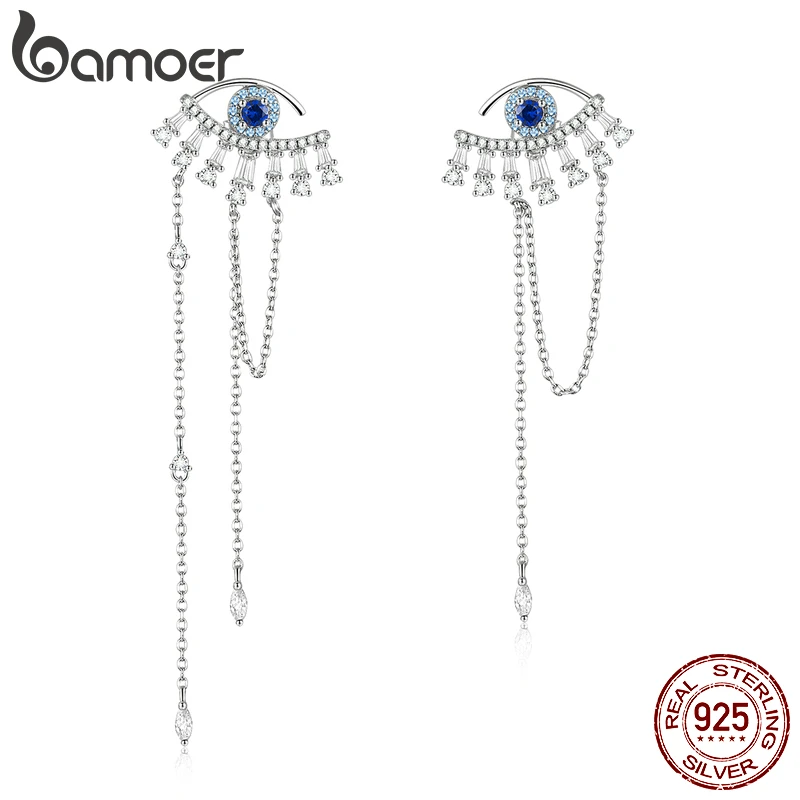 Женские серьги подвески bamoer Blue Luckey Eyes длинные из стерлингового серебра 925 пробы