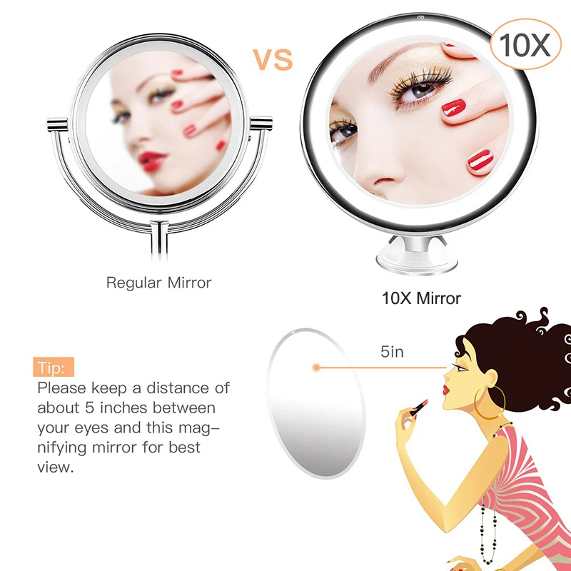 New LED Mirror Vanity Mirror With 3 Modes Lights LED Lighted Makeup Mirror 10X Magnifying Magnification Cosmetic Mirrors espejo 4