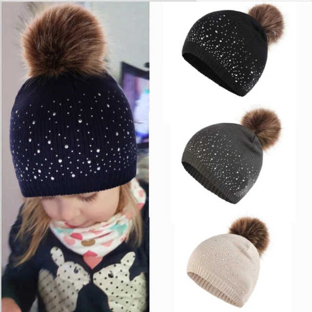 Bonnet élastique unisexe à sertir pour enfant, garde au chaud, bonnet à  pompon extérieur, casquette, document solide, automne, hiver - AliExpress