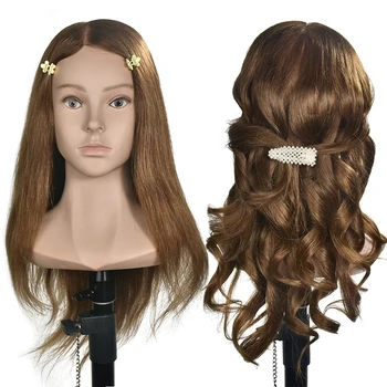 

Professional Mannequin Head with Human Hair Training Head Real Long Hair Hairdressing Training Heads Dummy Head Girls Gift