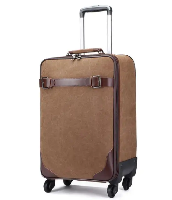 Canvas Travel Trolley Suitcase Rolling 