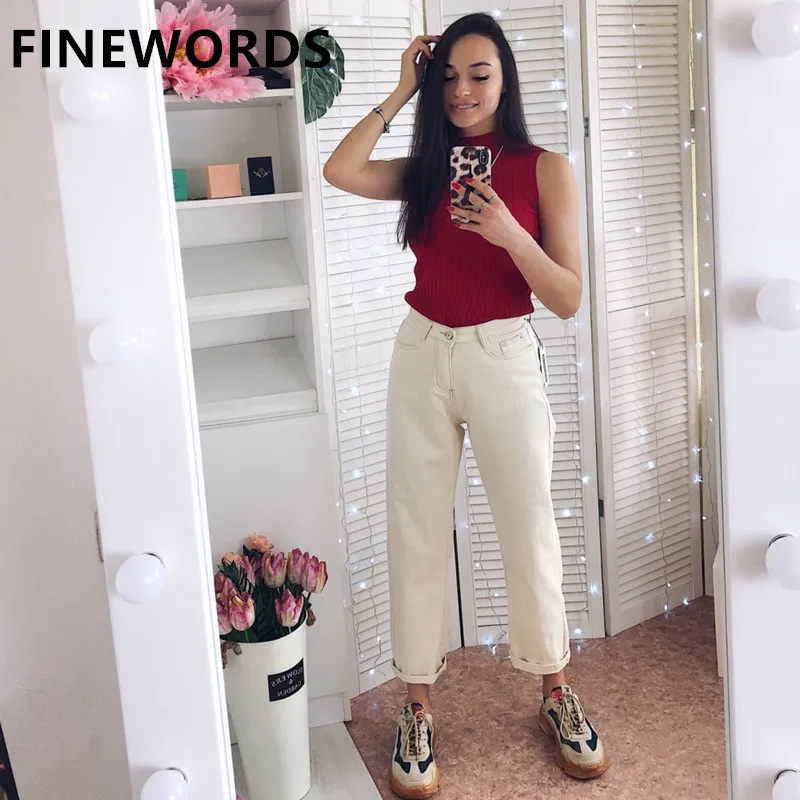 FINEWORDS Autumn Korean Loose Harem Boyfriend Jeans For Women Plus Size Beige White Jeans Vintage Casual Wide Leg Denim Pants FINEWORDS Autumn Korean Loose Harem Boyfriend Jeans For Women Plus Size Beige White Jeans Vintage Casual Wide Leg Denim Pants