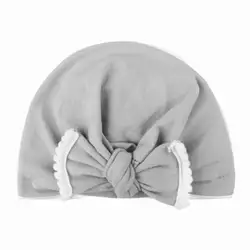 Для новорожденных Детские хлопковые тюрбан с узлом Hat контраст карамельный цвет Ruched плиссированные сна кепки головные уборы оборками