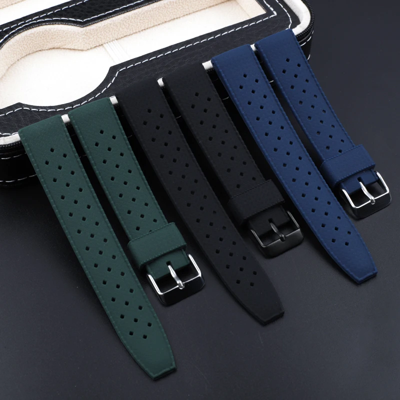 

New Tropical Fluoro Rubber Watch Strap 20mm 22mm Watchband For Seiko Black Green Replacement Wristband Diving Waterproof Straps