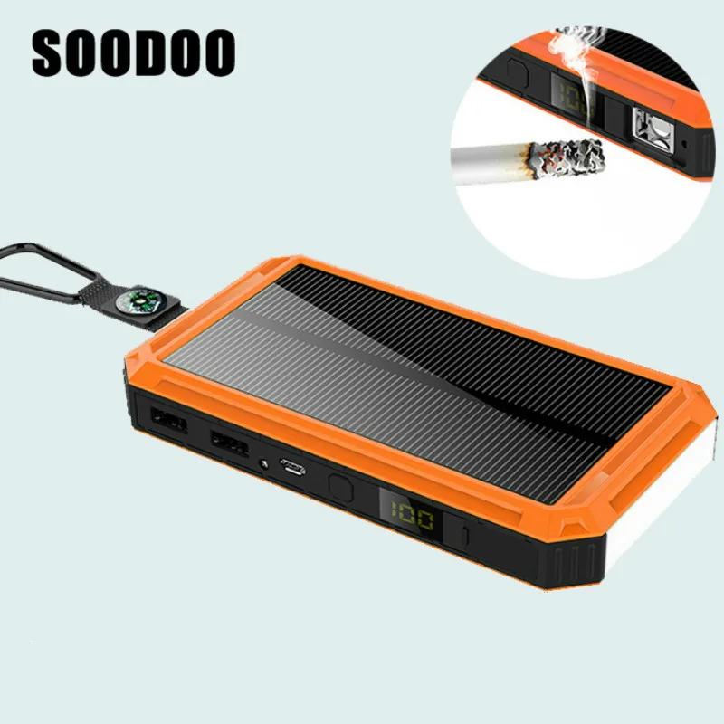 

SOODOO Solar Power Bank Waterproof 10000mAh Solar Charger 2USB Ports External Charger Powerbank for Xiaomi Iphone with LED Light