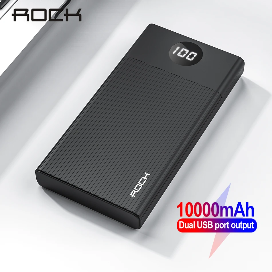 

ROCK 10000mAh Power Bank Fast Charge Powerbank For Xiaomi Mi9 8 iPhone11 Led Display Poverbank Portable External Battery Charger
