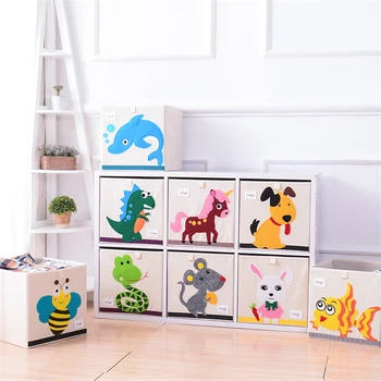 

New 3D Cartoon Animal Embroidery Folding Storage Box Washed Oxford Cloth Wardrobe storage bag kid toys organizer 33*33*33CM bins
