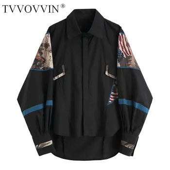 

TVVOVVIN 2019 New Spring Summer Turn-down Collar Long Sleeve Print Pattern Big Size Loose Shirt Women Blouse Fashion Tide C748