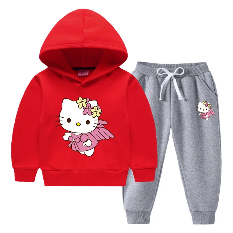 thumbnail image 1 of Hello Kitty-Conjunto de suéter con capucha para niños, Tops estampados bonitos, ropa cálida de lana a la moda para niñas, Otoño e Invierno, 1 of 5