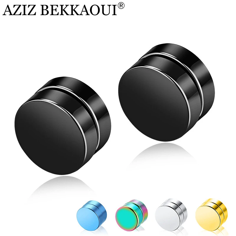 AZIZ BEKKAOUI pendientes magnéticos para hombre, aretes de inoxidable, joyería redonda, imán Multicolor, regalo|Aretes| - AliExpress